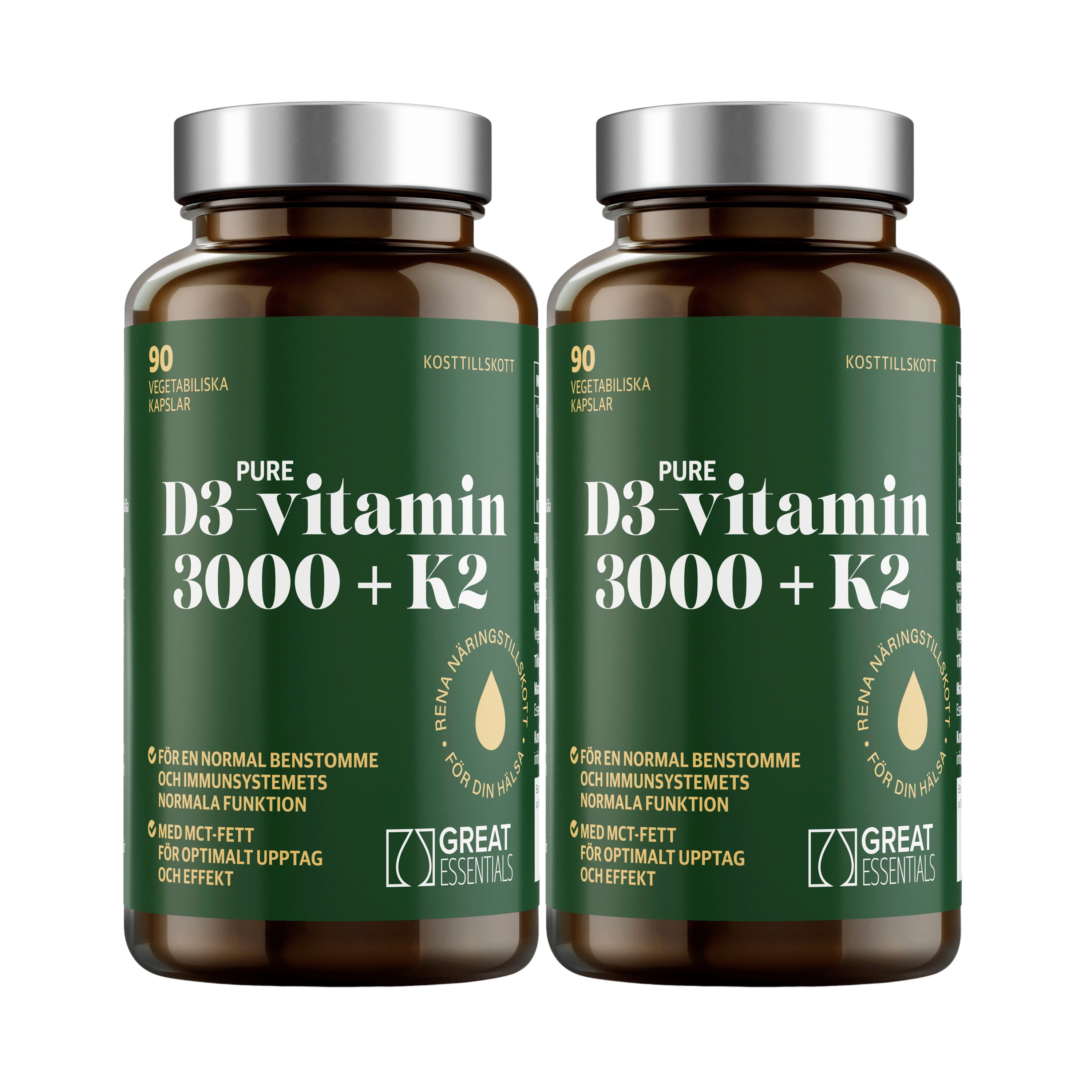 Pure D3-vitamin 3000IE + K2 Ekonomipack 2x90k