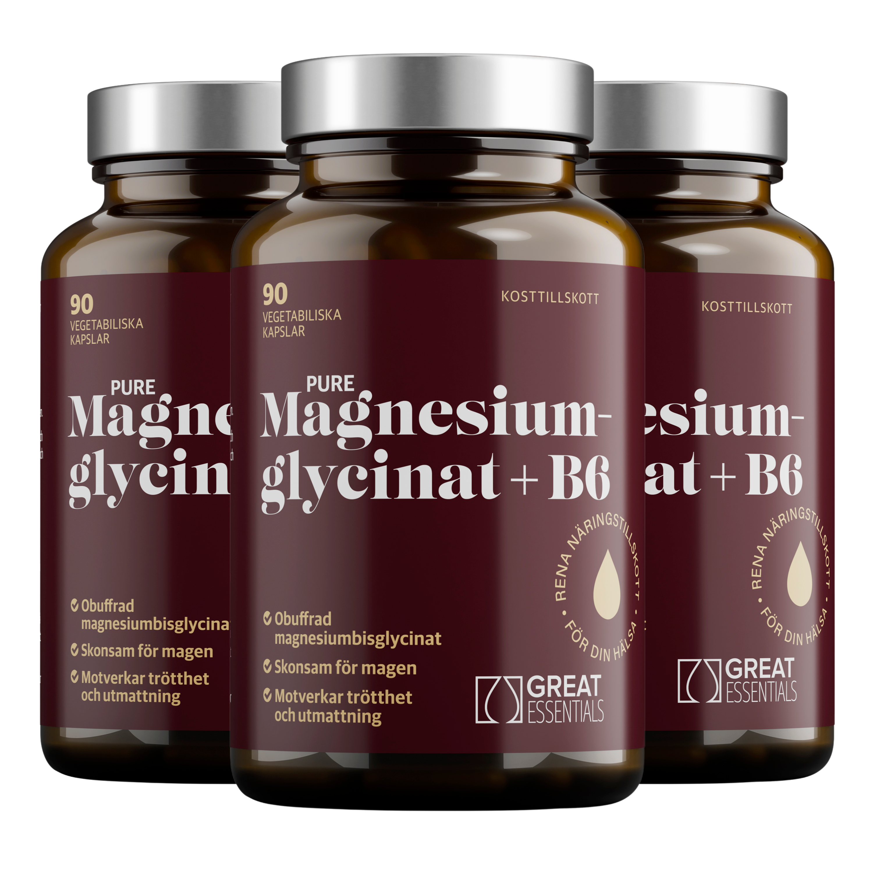 Pure Magnesiumglycinat + B6 Ekonomipack 3x90k