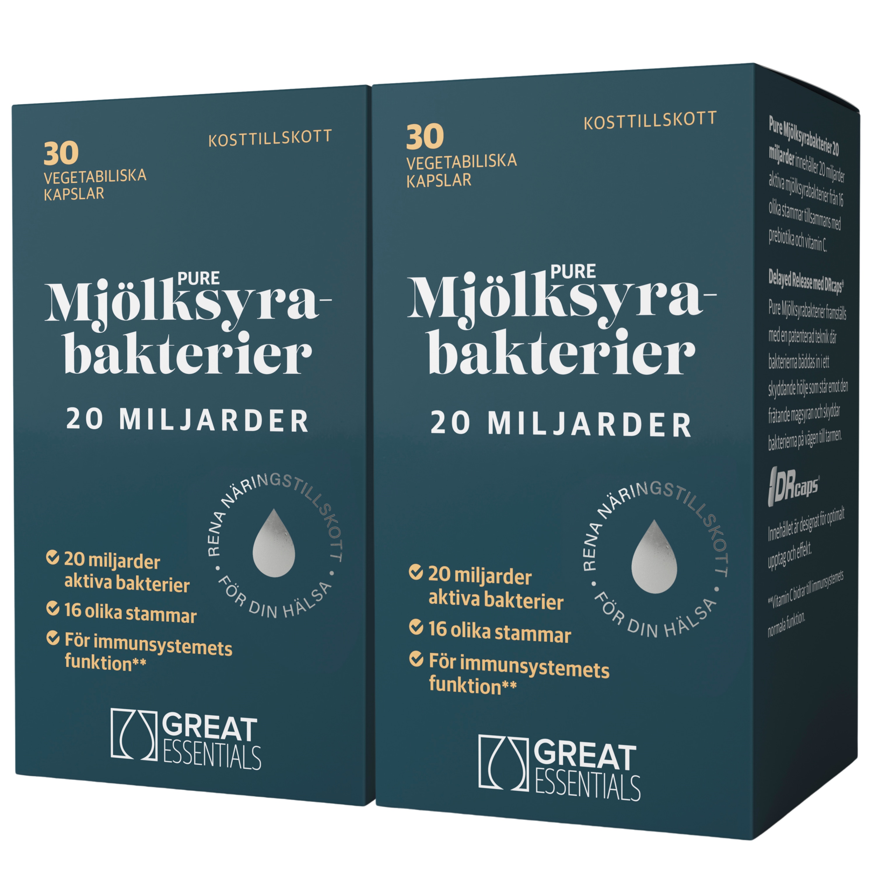 Pure Mjölksyrabakterier 20 miljarder Ekonomipack 2x30k