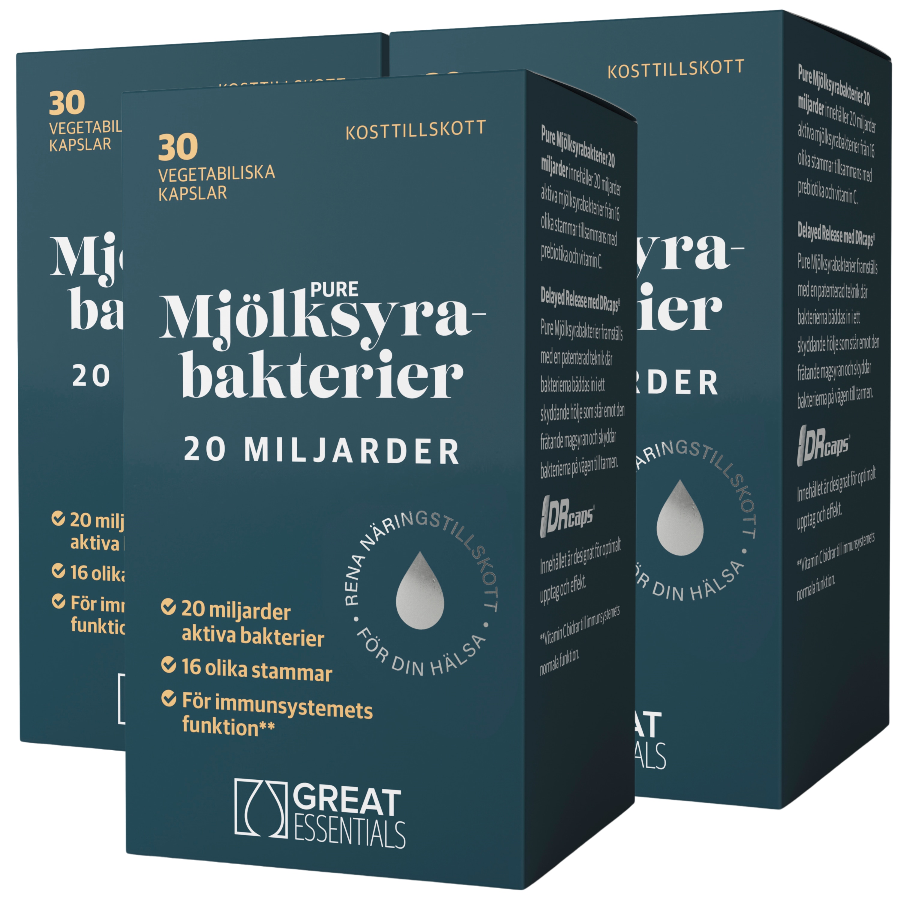 Pure Mjölksyrabakterier 20 miljarder Ekonomipack 3x30k