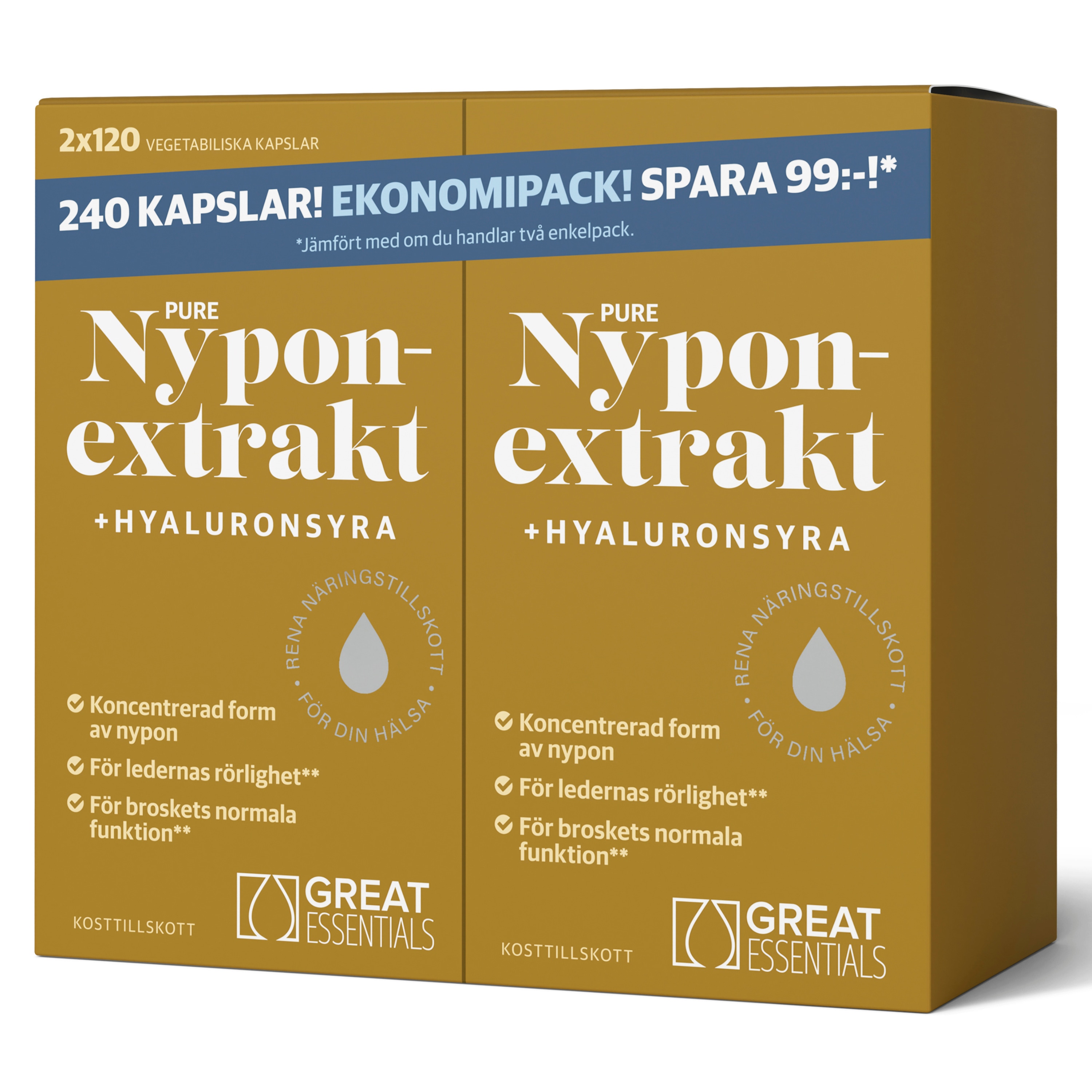 Pure Nyponextrakt + Hyaluronsyra Ekonomipack 2x120k