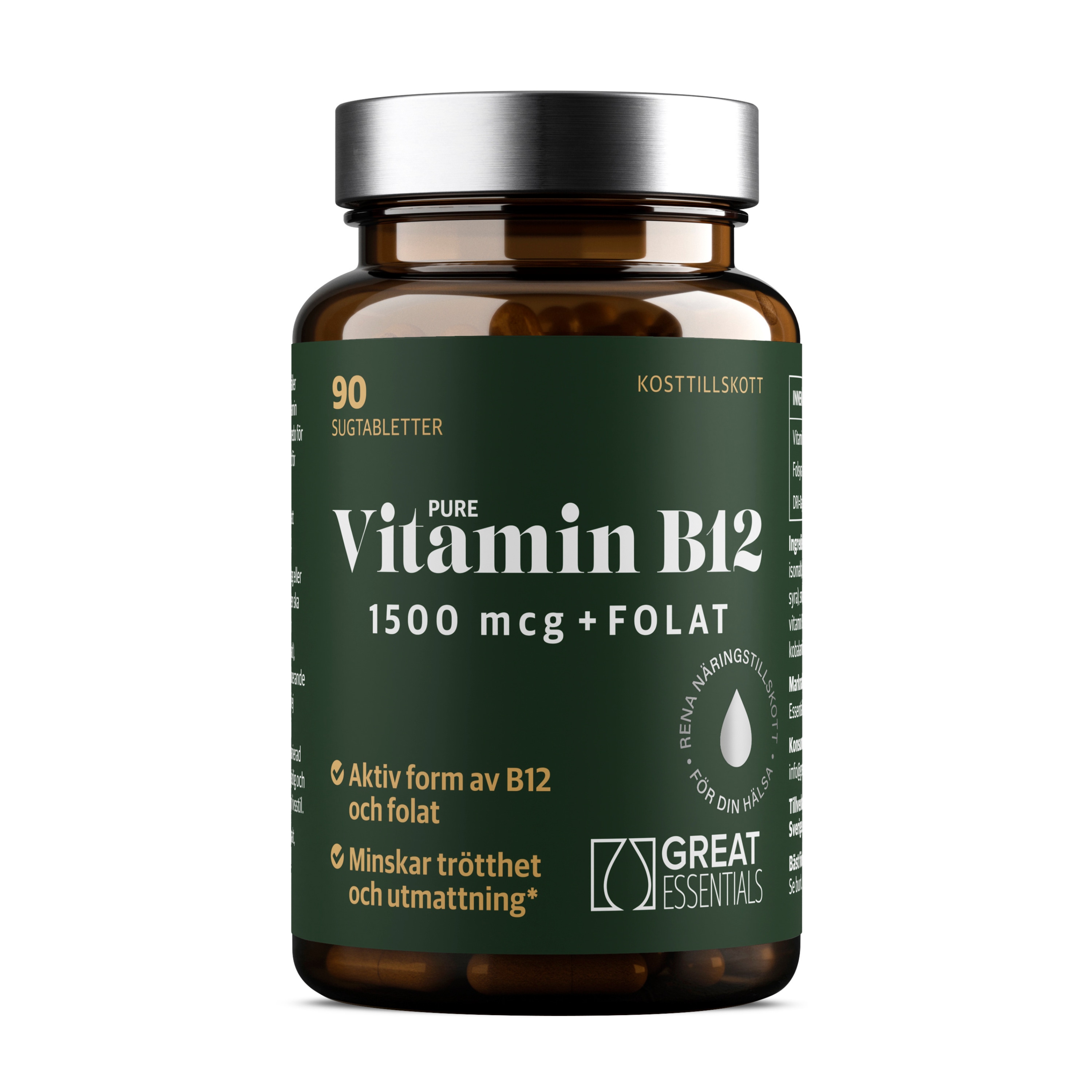 Pure B12 Adenosyl/Metyl 1500mcg + Folat 90t