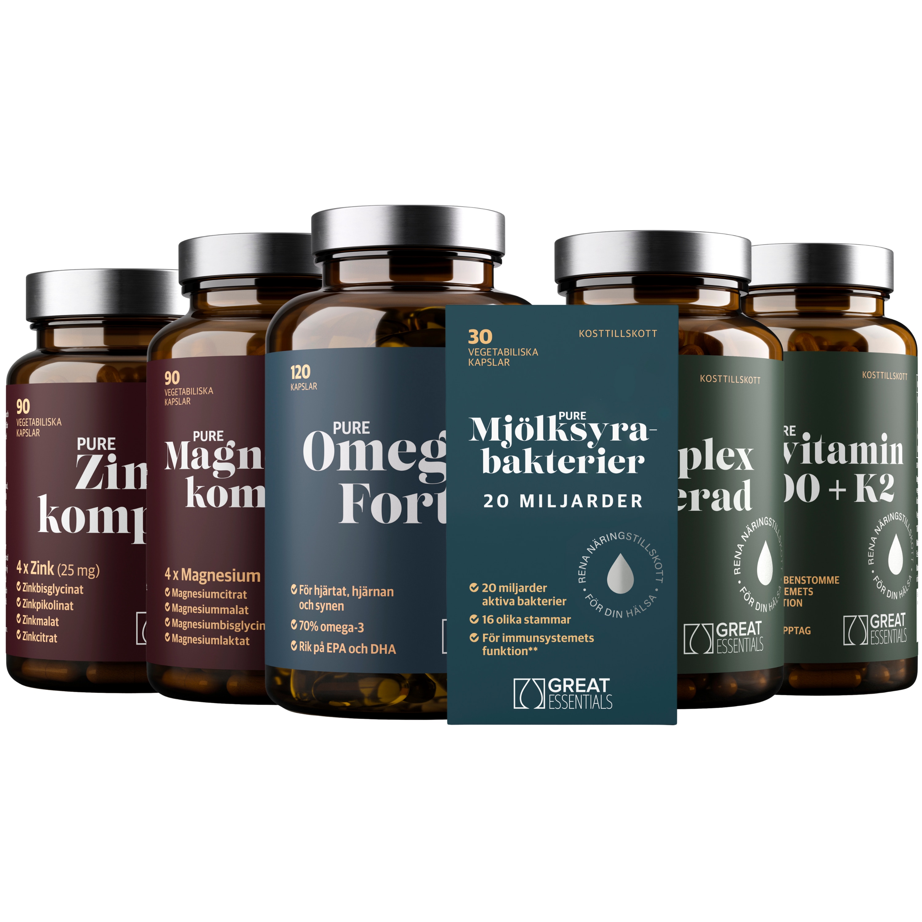 Essentials Kit+ - D3+K2, B-vitaminer, Omega-3, Bakterier, Magnesium & Zink