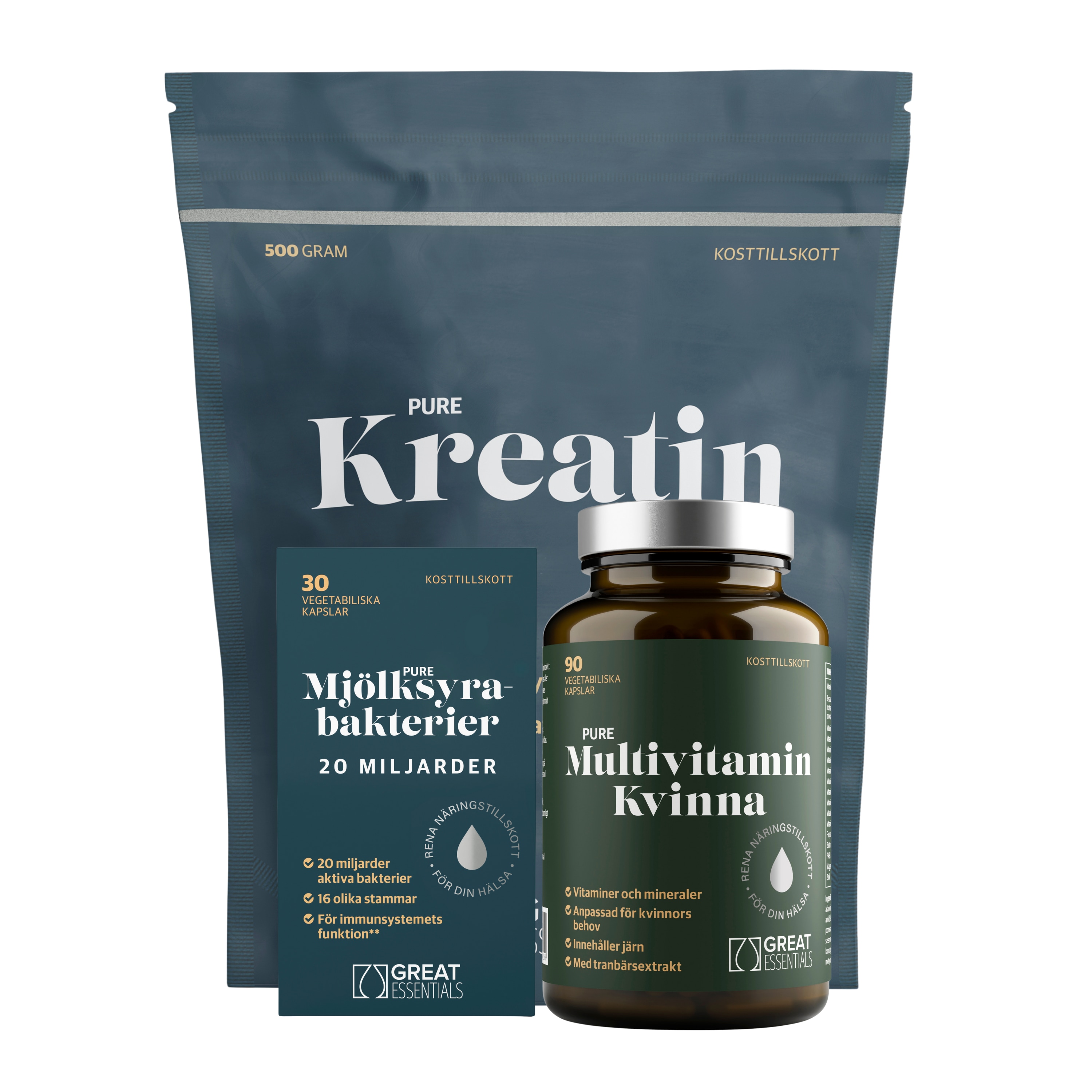 Woman Essentials Kit - Multivitamin, Kreatin & Mjölksyrabakterier