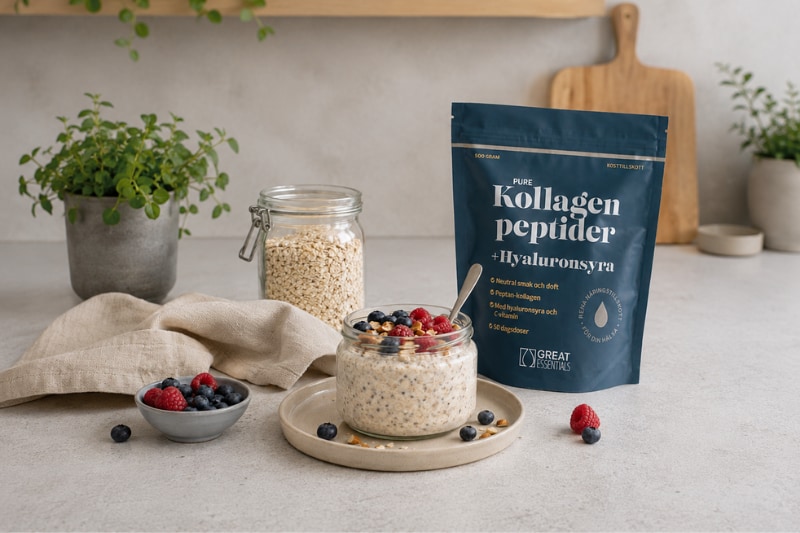 Overnight oats med kollagenpeptider och bär